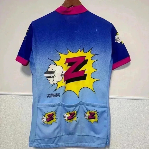 Vintage Finish Line Cycling Jersey/Pink, Blue,Yellow/26 1/2 length/17 1/2 width - Picture 11 of 11